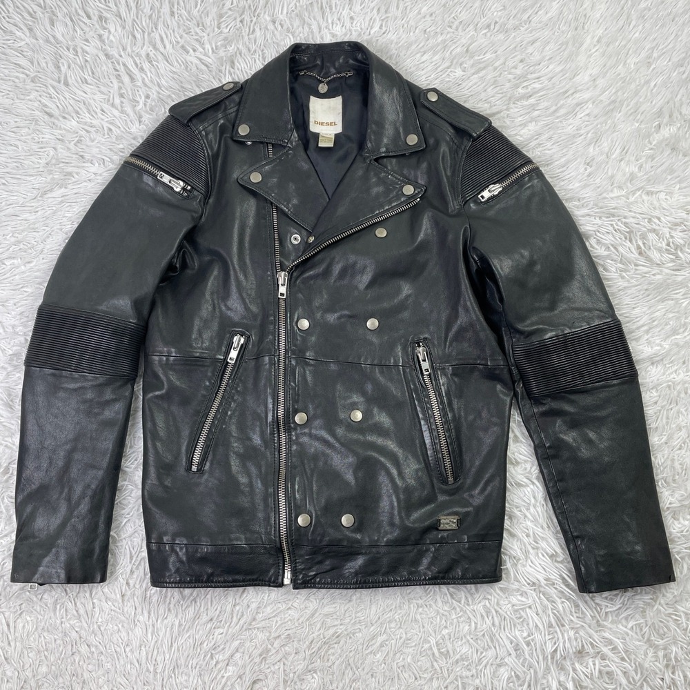Diesel Jacket Mens Medium Black L-Ranseur 100% Lambs Leather Moto Full Zip M